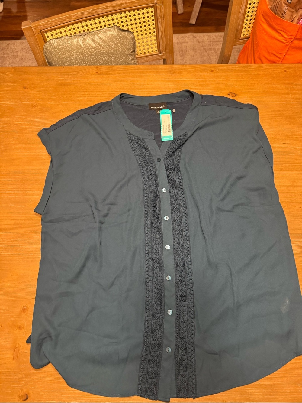 Relaxed Button-Front Blouse in Dark Teal